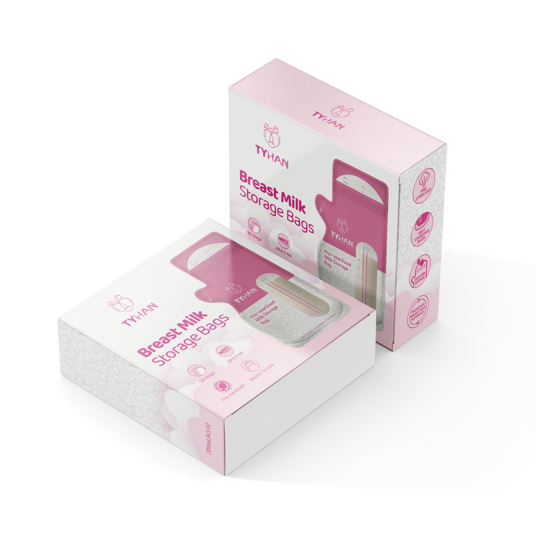 30 pack of breastmilk storage bags showing packaging suitable for stocking in physical stores