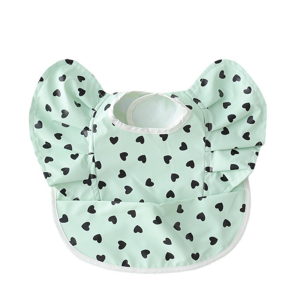 Baby bib mint green with black hearts easy to clean