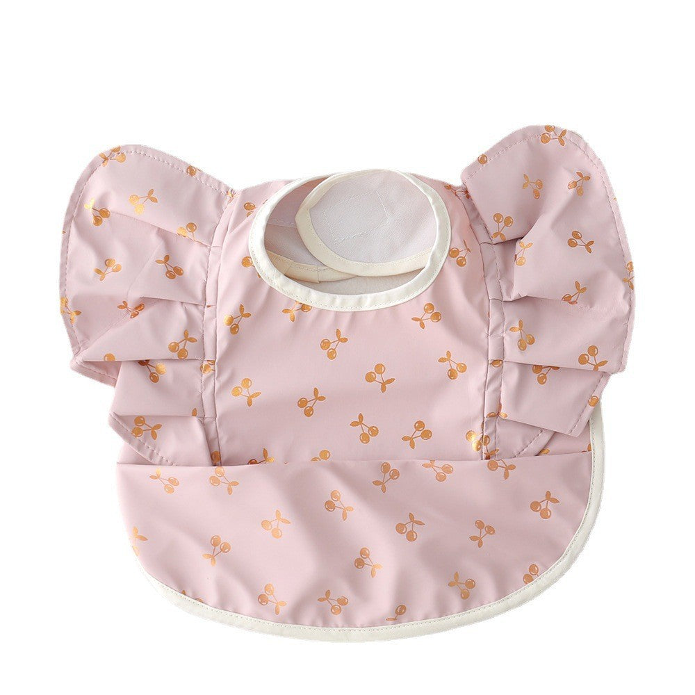 Baby bib pink with gold cherries