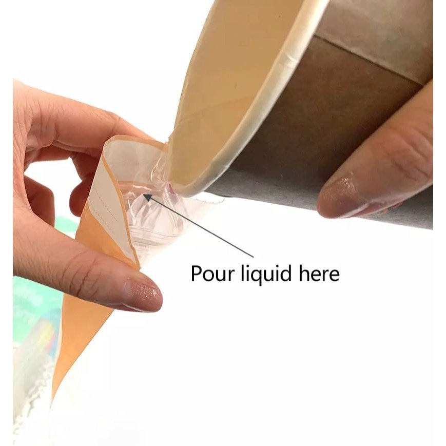 Image of how to pour your breastmilk into your breastmilk bags after using a breast pump to extract milk