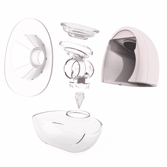 The five parts of the Elevate wearable breast pump making it so easy to wash, clean and assemble